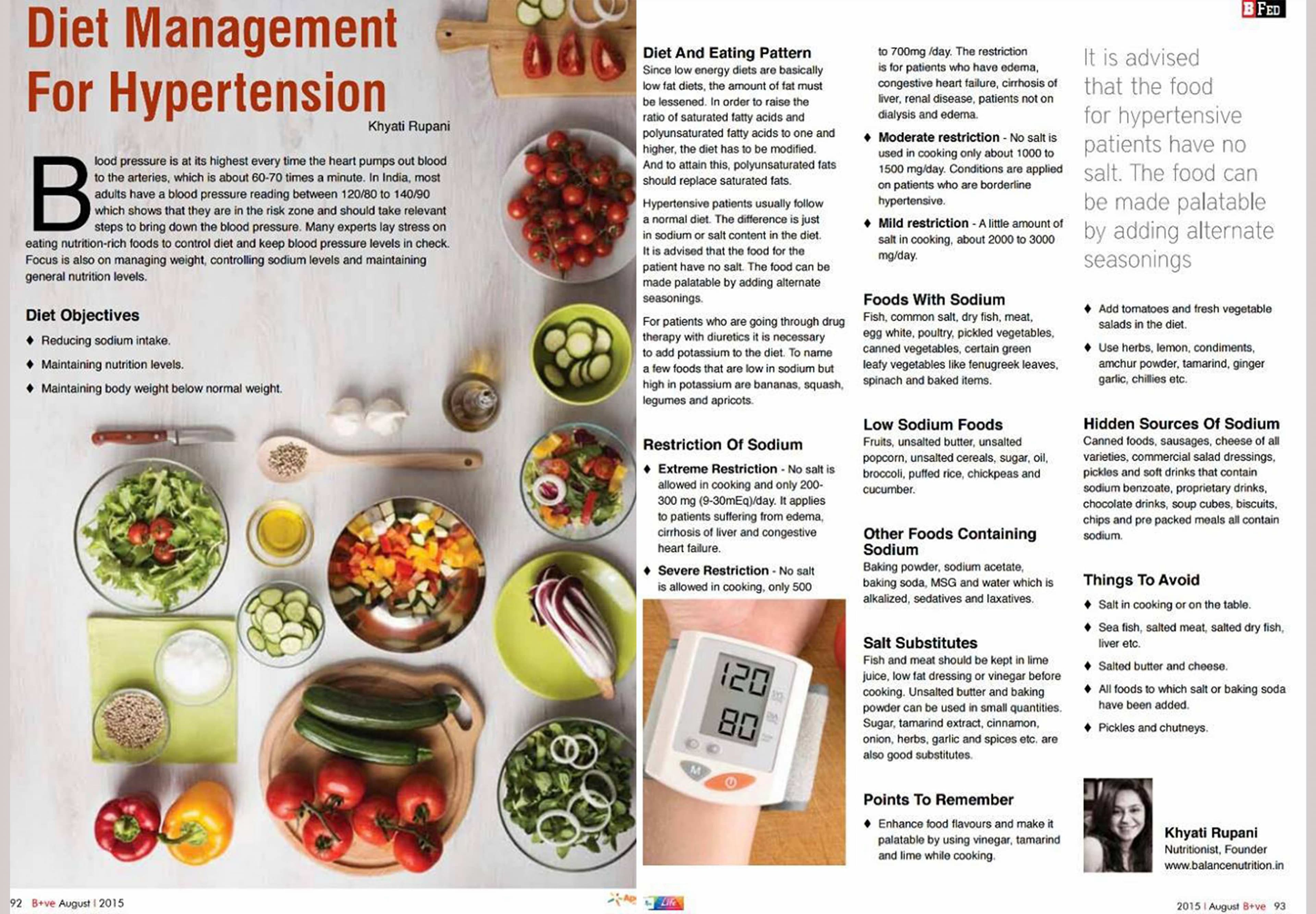 DIET MANAGEMENT FOR HYPERTENSION